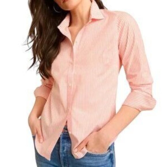 UNTUCKit Marsanne-Peach Shirt Women's 16 Peach & White Stripe LS Casual Elegance - Picture 4 of 16